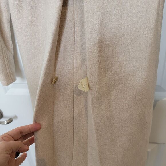 Rebecca Taylor Womens Sz 4 Belted Coat Wool Blend Long Beige Ruffle Collar Retro - Picture 3 of 13